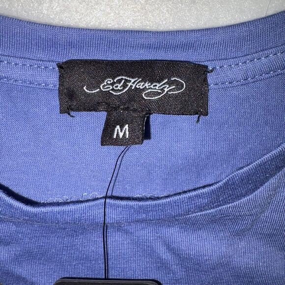 Ed Hardy Swallow 2fer Midnight Long Sleeve Crop T-Shirt Medium Y2K 2000s ERA New - Picture 5 of 5